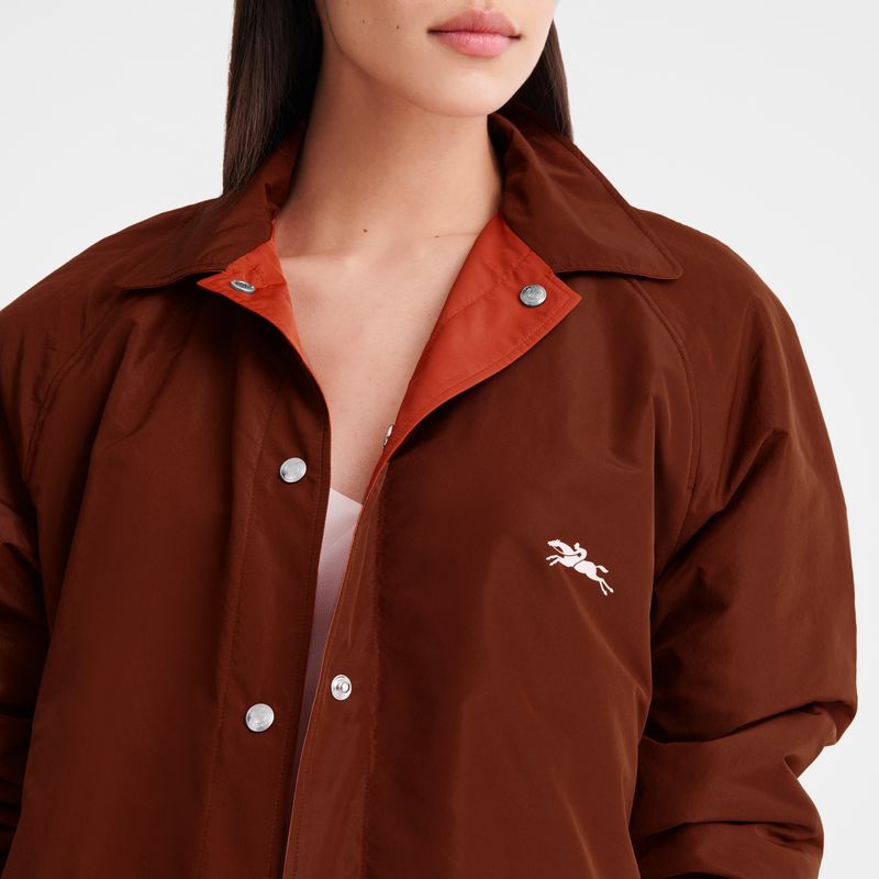 long champ Padded blouson Technical taffeta Női Kabát Chestnut / Tomato | HUEB7855