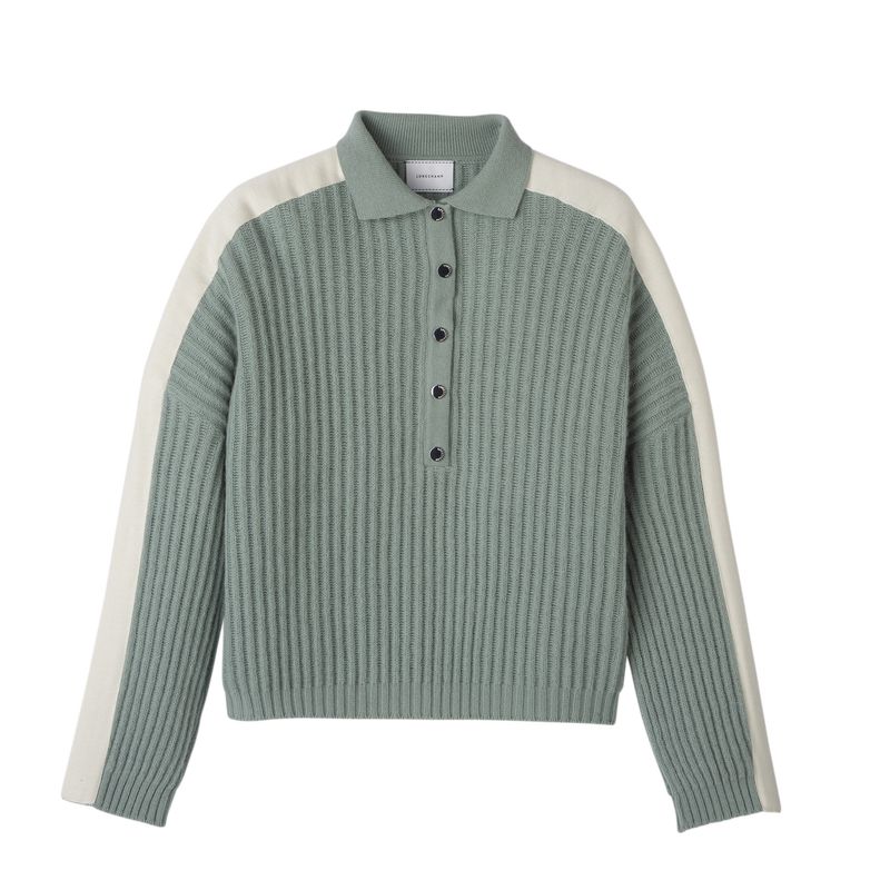 long champ Polo collar Knit Női Pulóver Celadon | HUXY7728