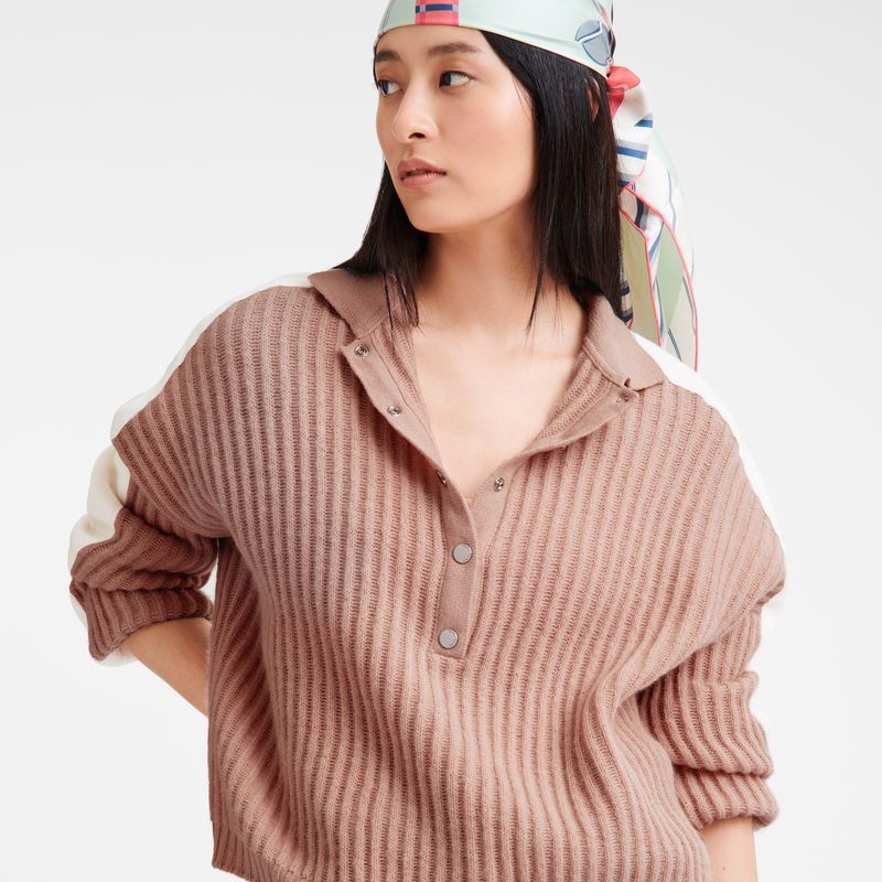 long champ Polo collar Knit Női Pulóver Nude | HUZU7729