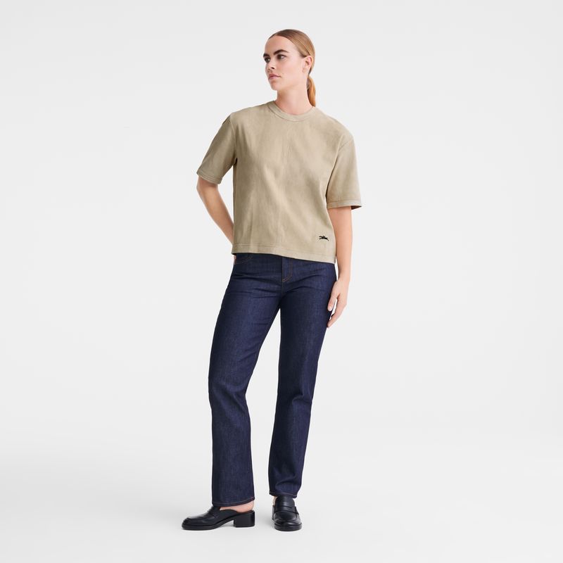 long champ Short leather Leather Női Felsők Linen | HUZU7768