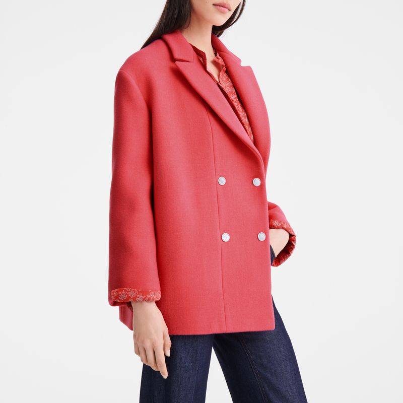 long champ Straight peacoat Wool broadcloth Női Kabát Blush | HURV7856