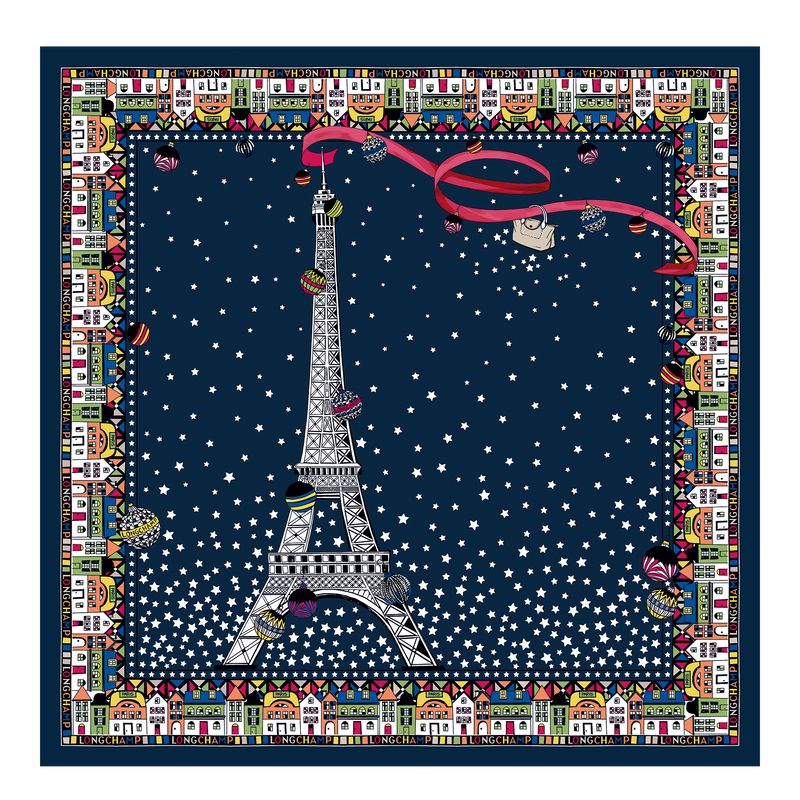 long champ Tour Eiffel NoËl Silk 50 Női Sál Sötétkék | HUNW8140