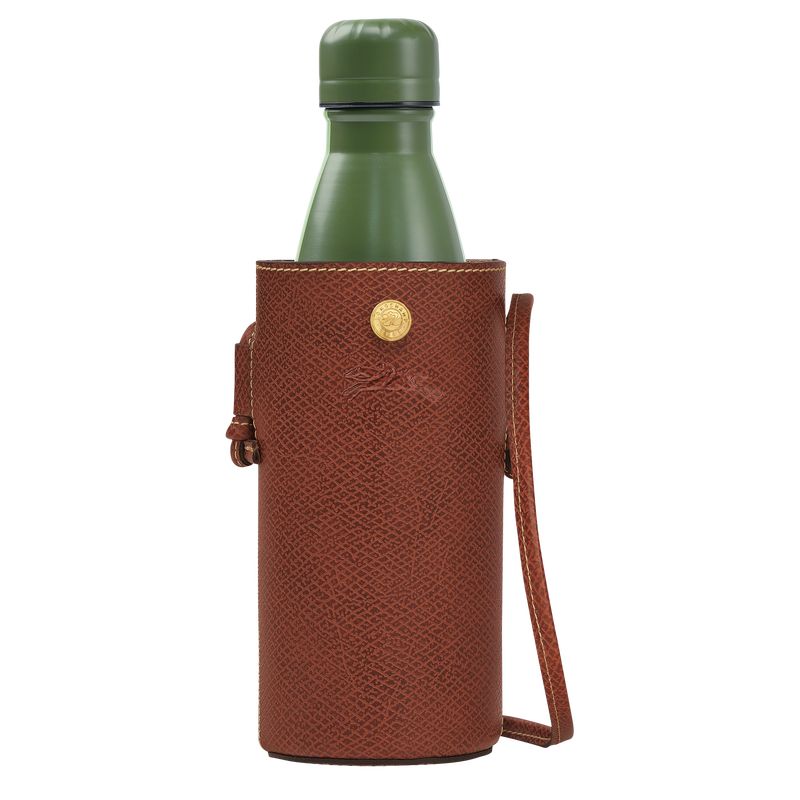 long champ Épure Bottle holder Leather Férfi Pouches Barna | HUDF7293